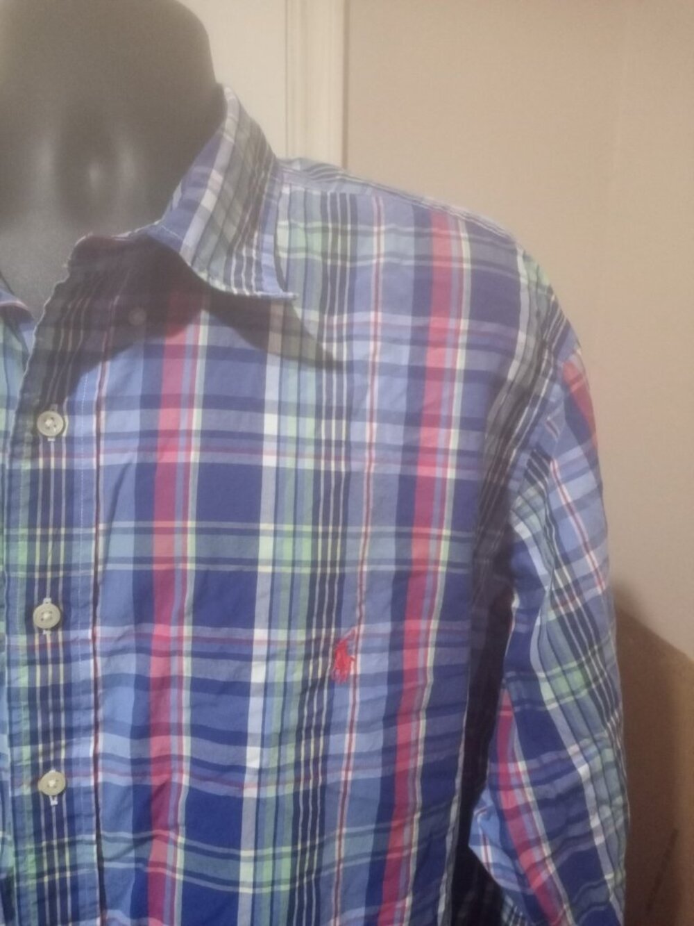Ralph Lauren Shirt Mens 2XB Big Blue Multicolor Plaid Classic Fit Button Down - Picture 6 of 13